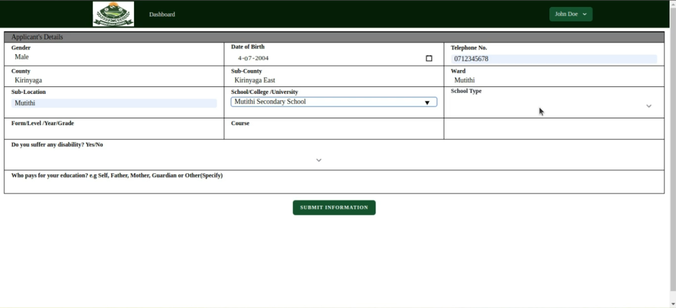 bursary platform screenshot 2